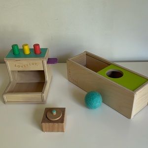 LOVEVERY Wooden Peg Drop, Sliding Top Box, Pincer Puzzle